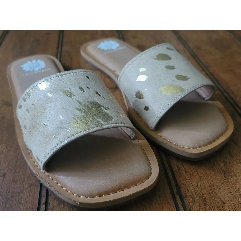 Yellow Box Dariah Gold Leather Slip-On Sandals- Size 8 - Picture 2 of 5